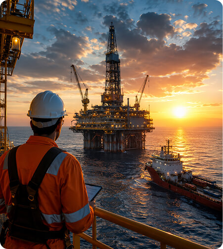 Offshore production drilling rig at sea